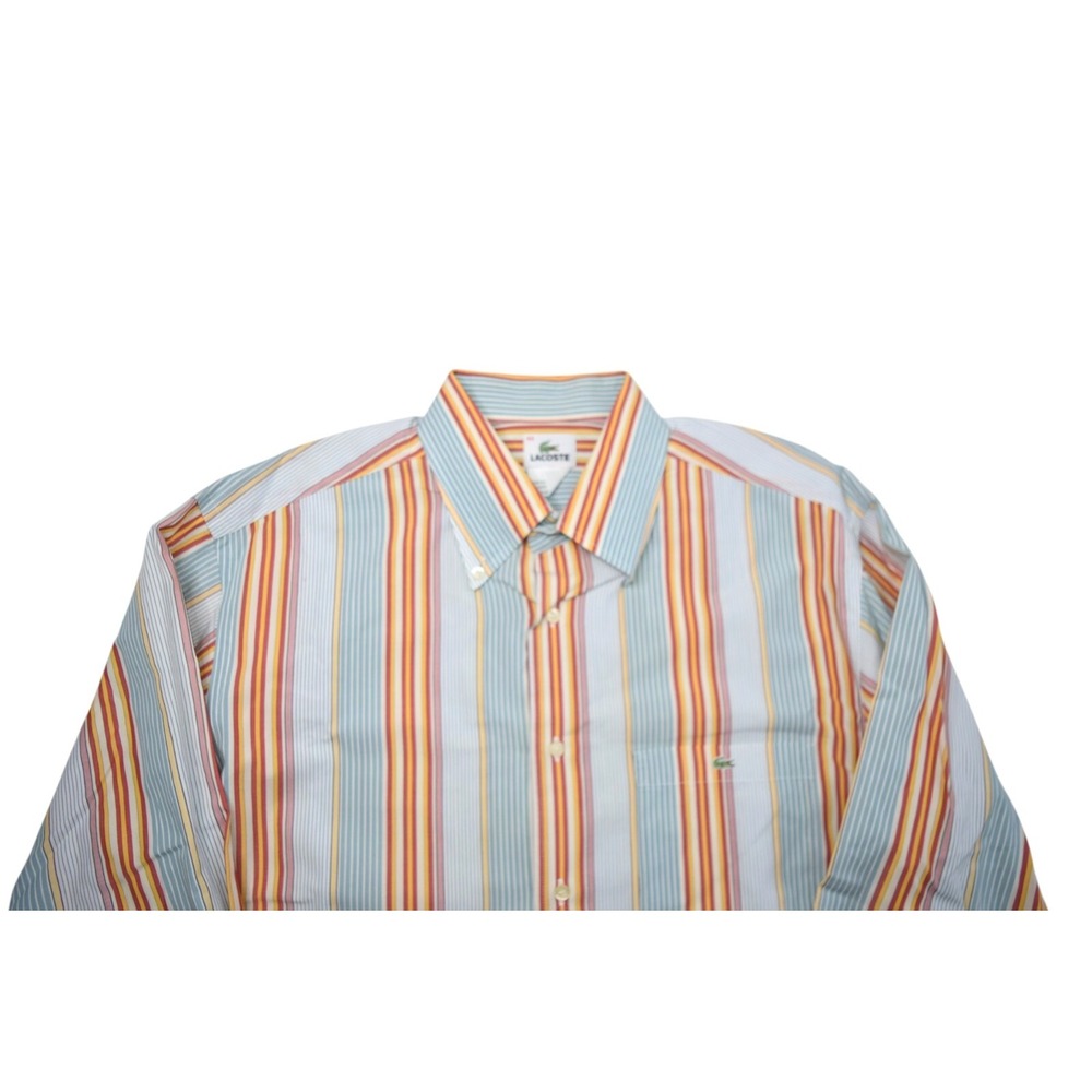 Lacoste Shirt Mens 44 Blue Striped Button Down Long Sleeve Crocodile France